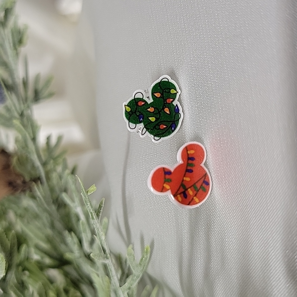 Christmas Mickey Mouse Stud Earrings, holiday lights - Picture 2 of 4